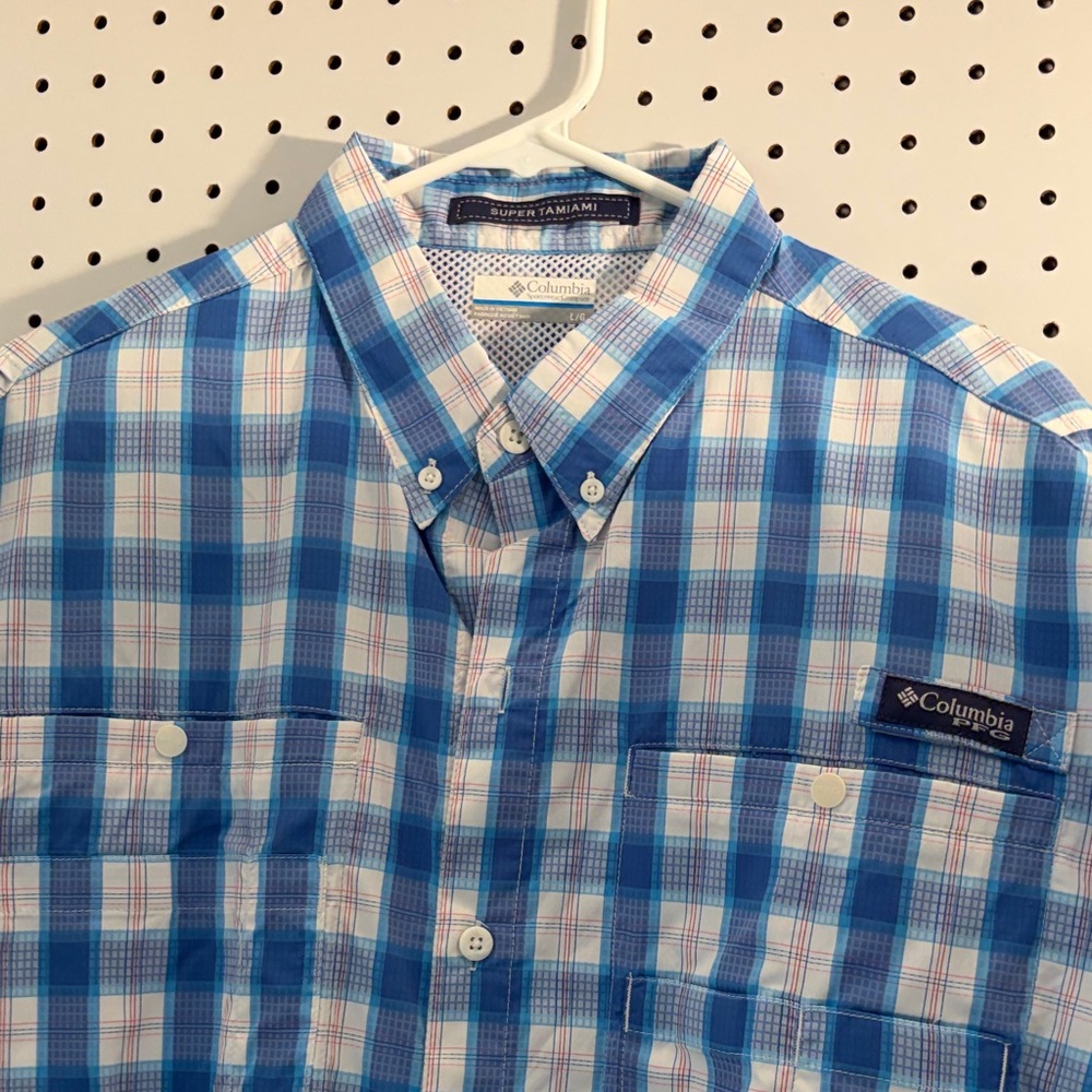Columbia Men's Blue and White Plaid Shirt